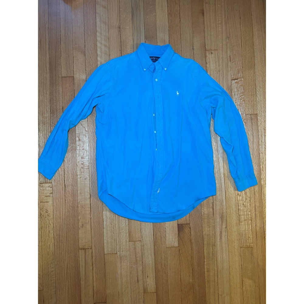 Ralph Lauren Mens Cotton Button Down Shirt Turquoise Blue Long Sleeve Size M